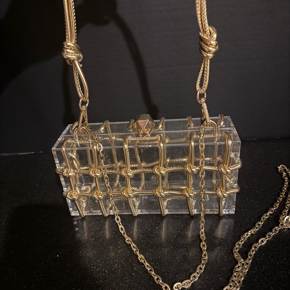 Clear Acrylic Box Clutch with Gold Chain Overlay - Picture 5 of 9